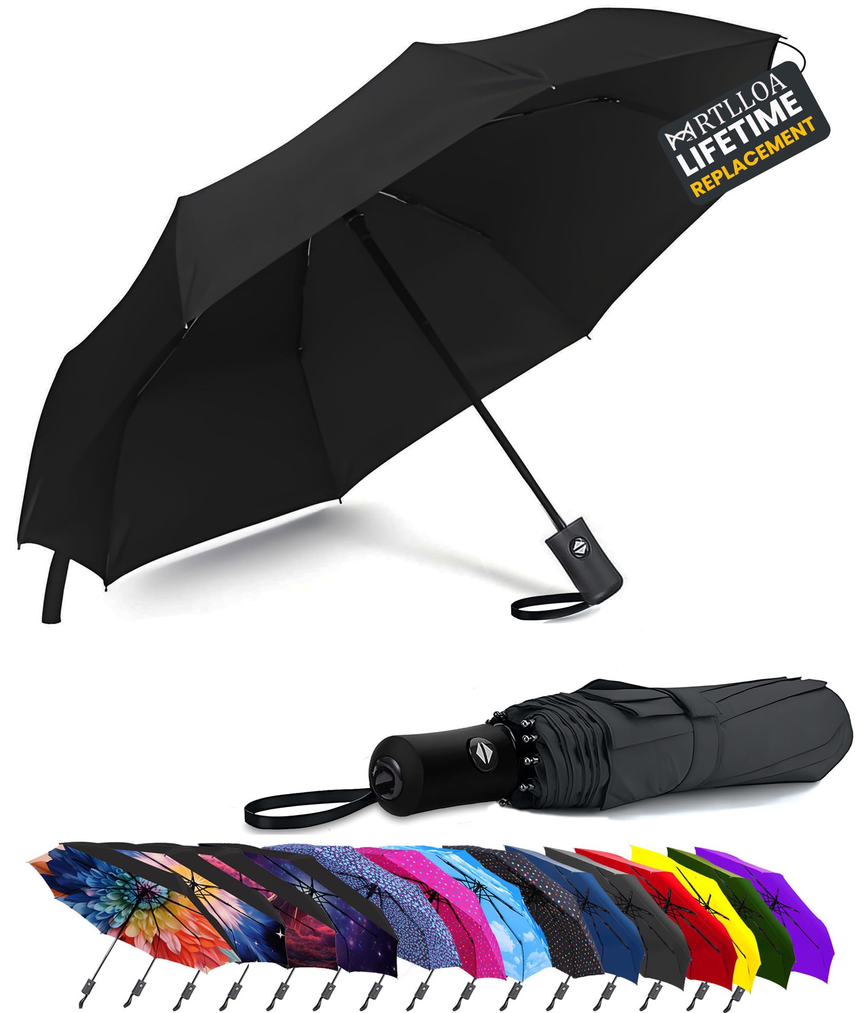 MRTLLOA 42/49 Inch Compact Windproof Travel Umbrella for Rain, Lightweight, Portable, Automatic, Strong, Waterproof Folding Umbrellas for Women, Men and Teenagers