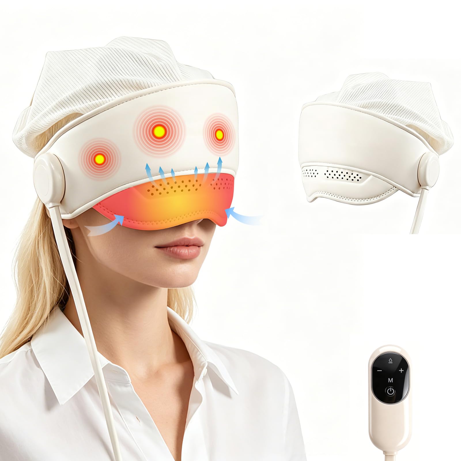 Elektrisches Kopfmassagegerät für Kopfschmerzen, elektrisches wiederaufladbares Kopf- und Augenmassagegerät mit 3 Wärmestufen, 6-Zonen-Knet-Tempelmassagegerät, Migräne-Linderungs-Massagegerät für