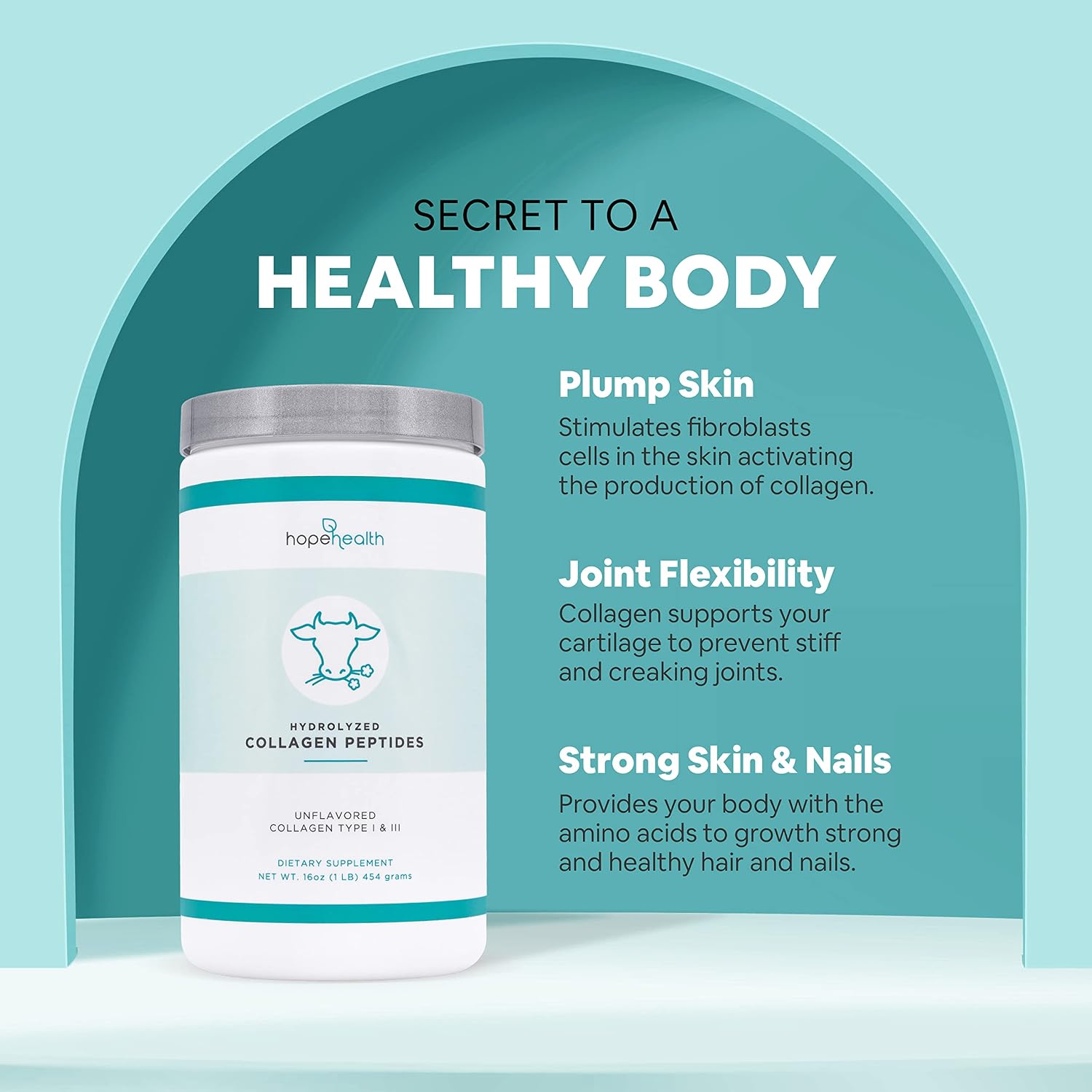 Hope Health Collagen Powder Hydrolyzed Types I & III Collagen Peptides - Promote Healthy Hair, Skin, and Joints - Sourced from Grade A Bovine and 100% Non-GMO