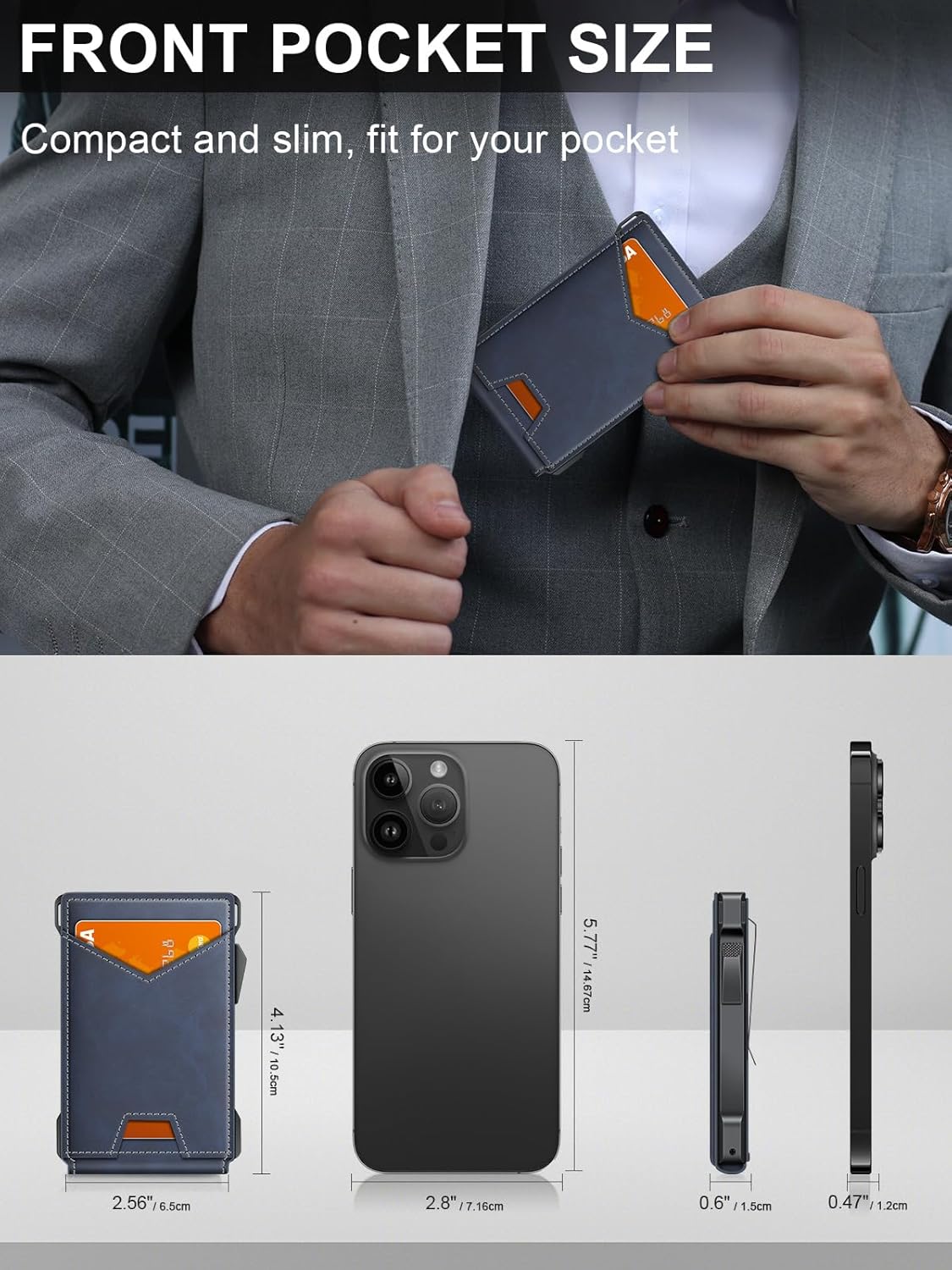 Wallet for Men RFID Wallet with 2 ID Windows & Money Clip, Slim Pop Up Card Holder for 10-12 Cards, Bifold Minimalist Smart Wallet for Front Pocket, Compact Metal Credit Card Holder, Gifts for Men - imagen 5