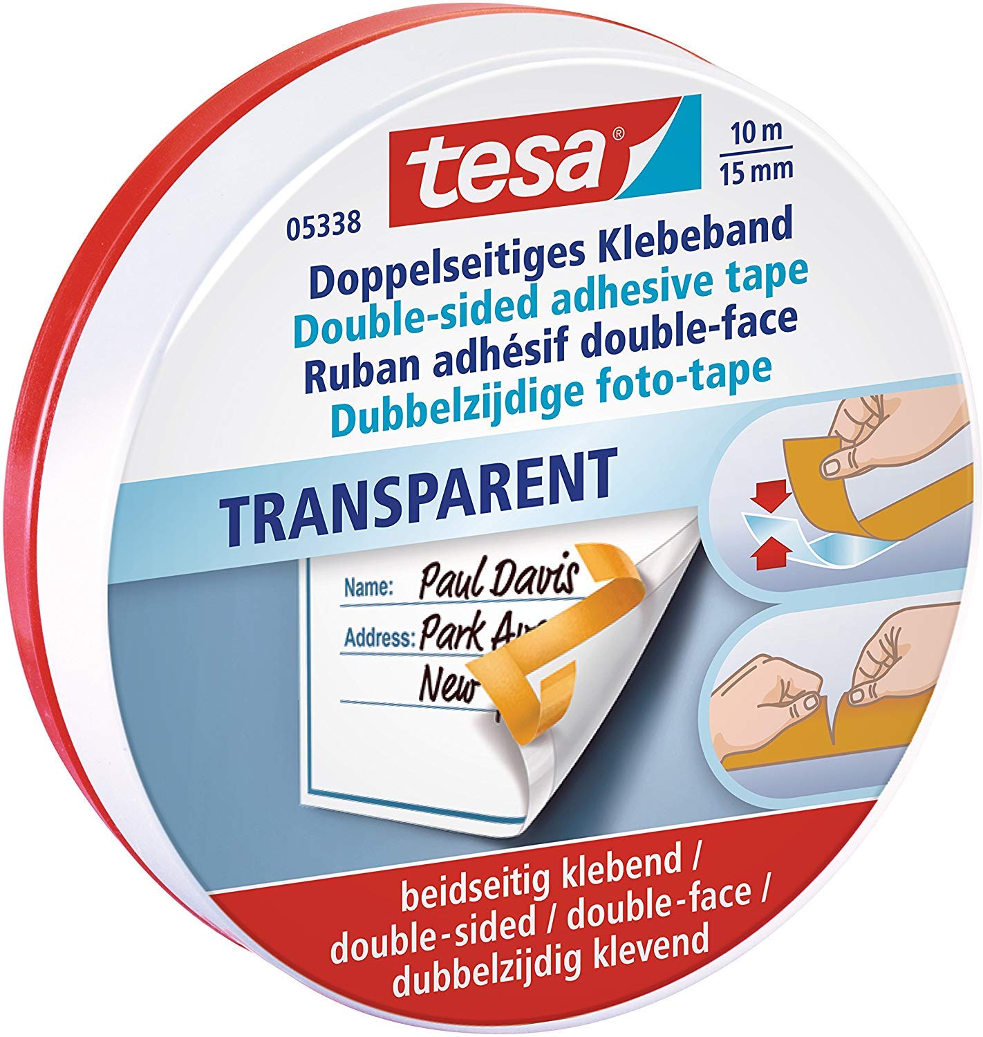 tesa doppelseitiges Klebeband, perfekt für Fotos und Papier, 10m x 15mm, in hochwertiger Metalldose (5 Rollen)