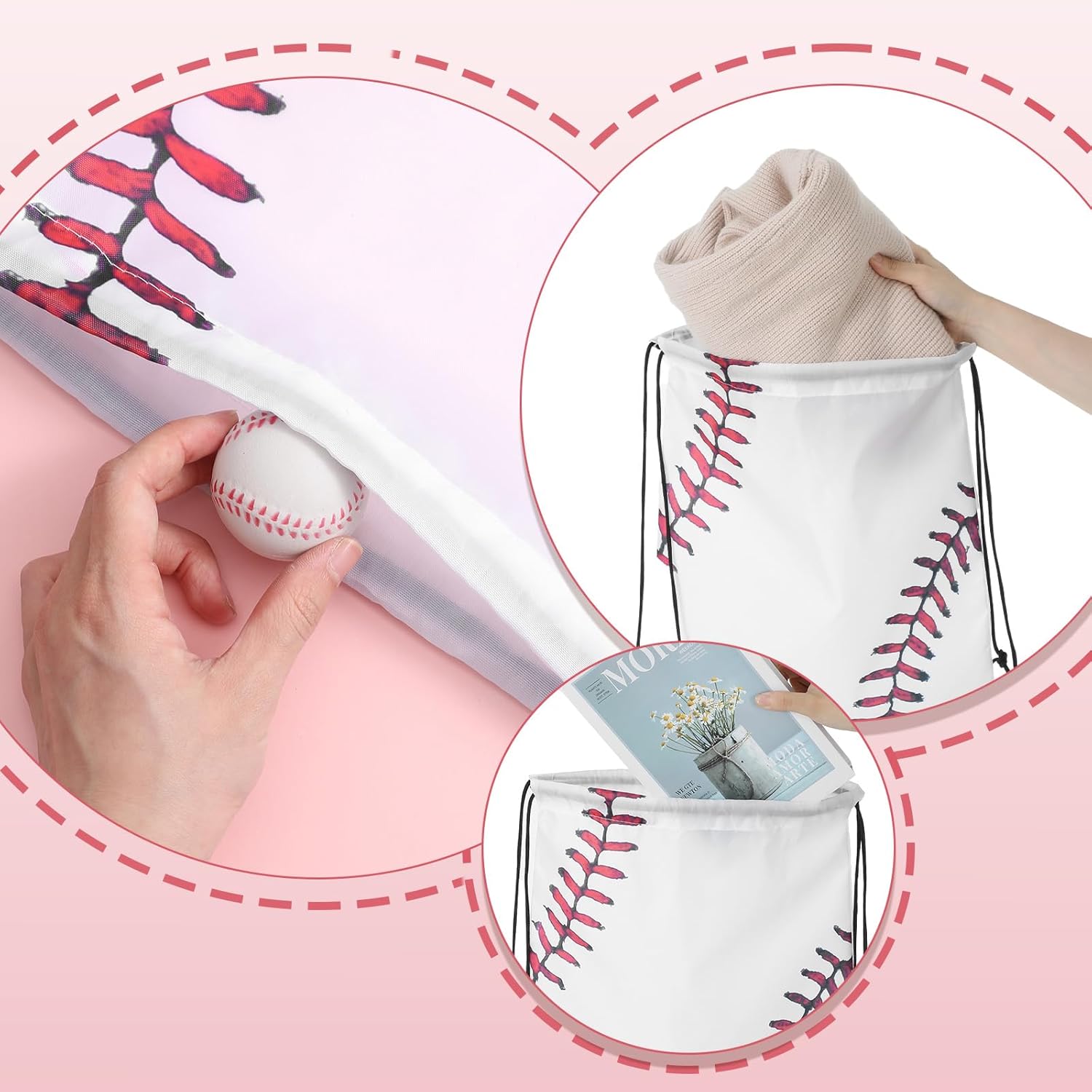 16 PCS Baseball Drawstring String Bag, 13.4"x15.7" Baseball Goodie Bags Lightweight Baseballs Drawstring Backpack Bag Drawstrings Gym Bages for Team Sport Ball Theme Birthday Party Supplies - Image 7