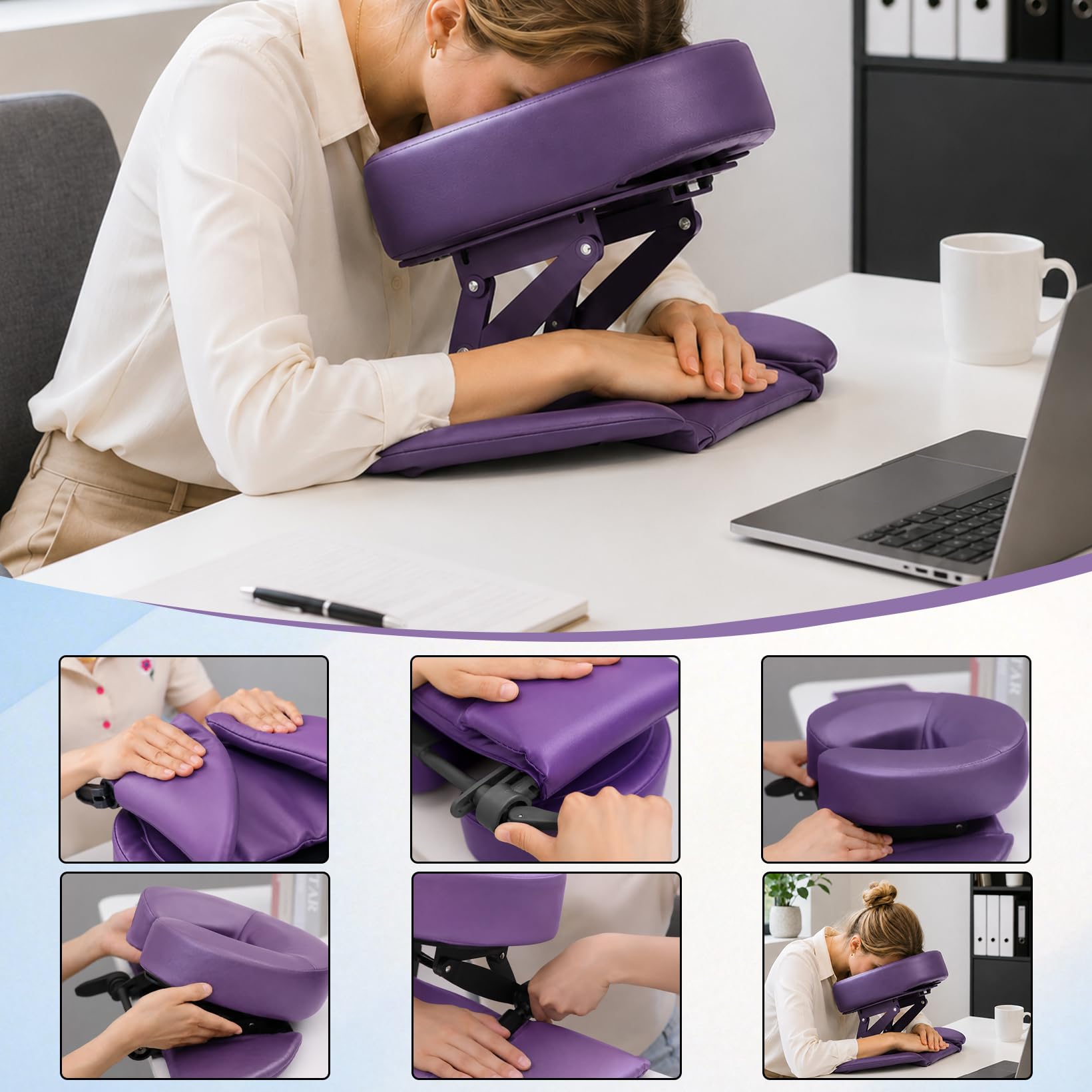 Poggiatesta massaggio per letto, sistema di massaggio sul tavolo per il viso, regolabile cuscino massaggio letto per tavolo da massaggio, per letti di bellezza (viola)