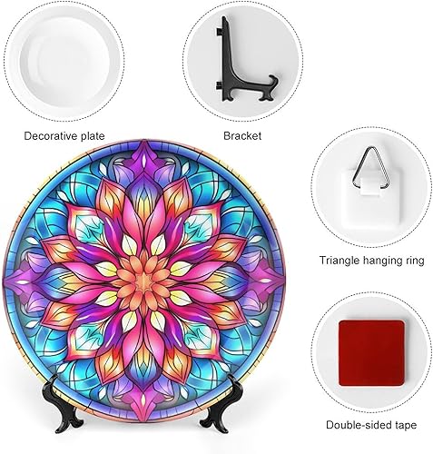 Miniatura 10 de Platos decorativos para colgar en la pared, placa de cerámica con diseño de cristal manchado de arce y calabaza con soporte de exhibición,