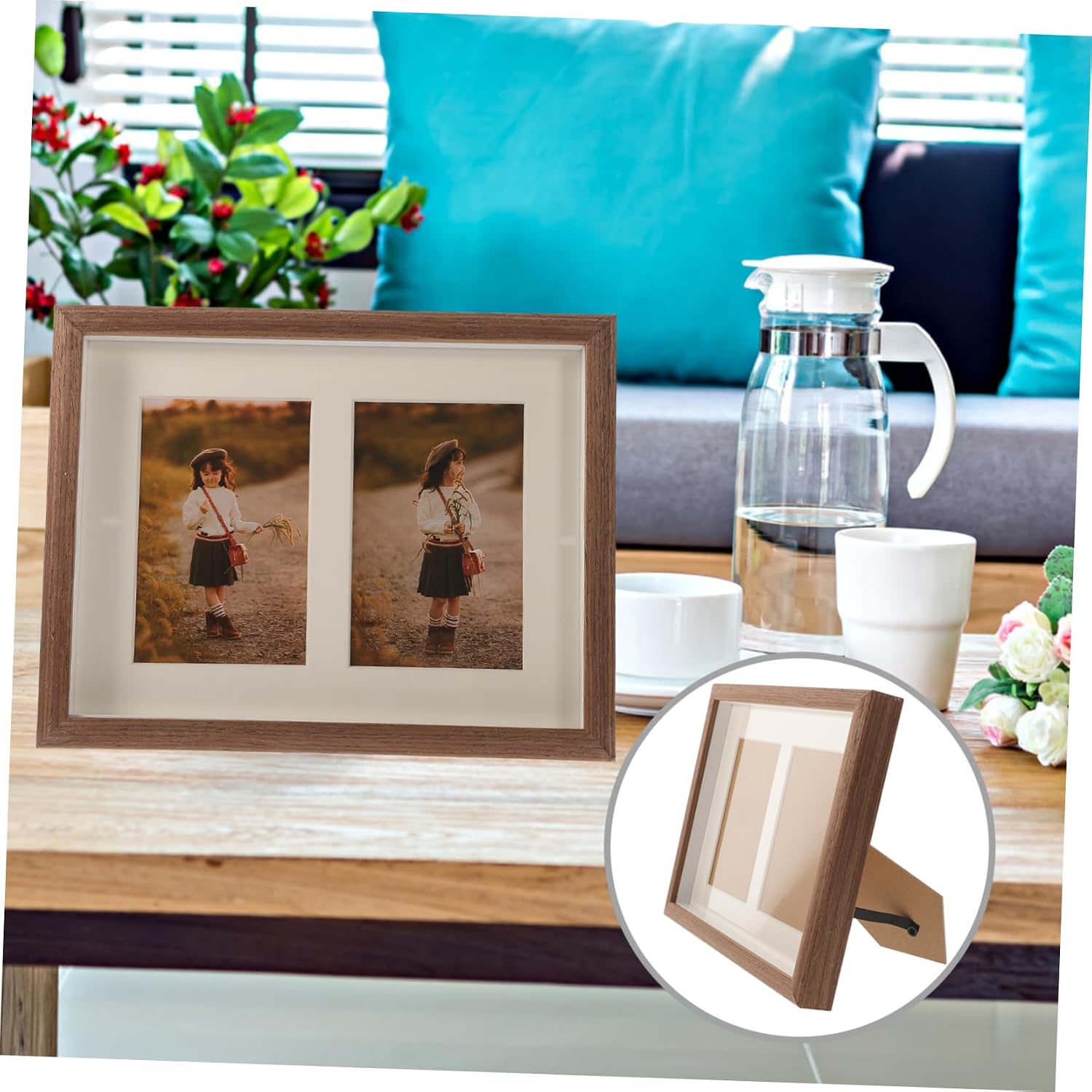 Picture Frame for Wall Tabletop Display Double Frame Design for Photos Stylish Home Decoration Walnut Color Versatile Hanging and Stand Option
