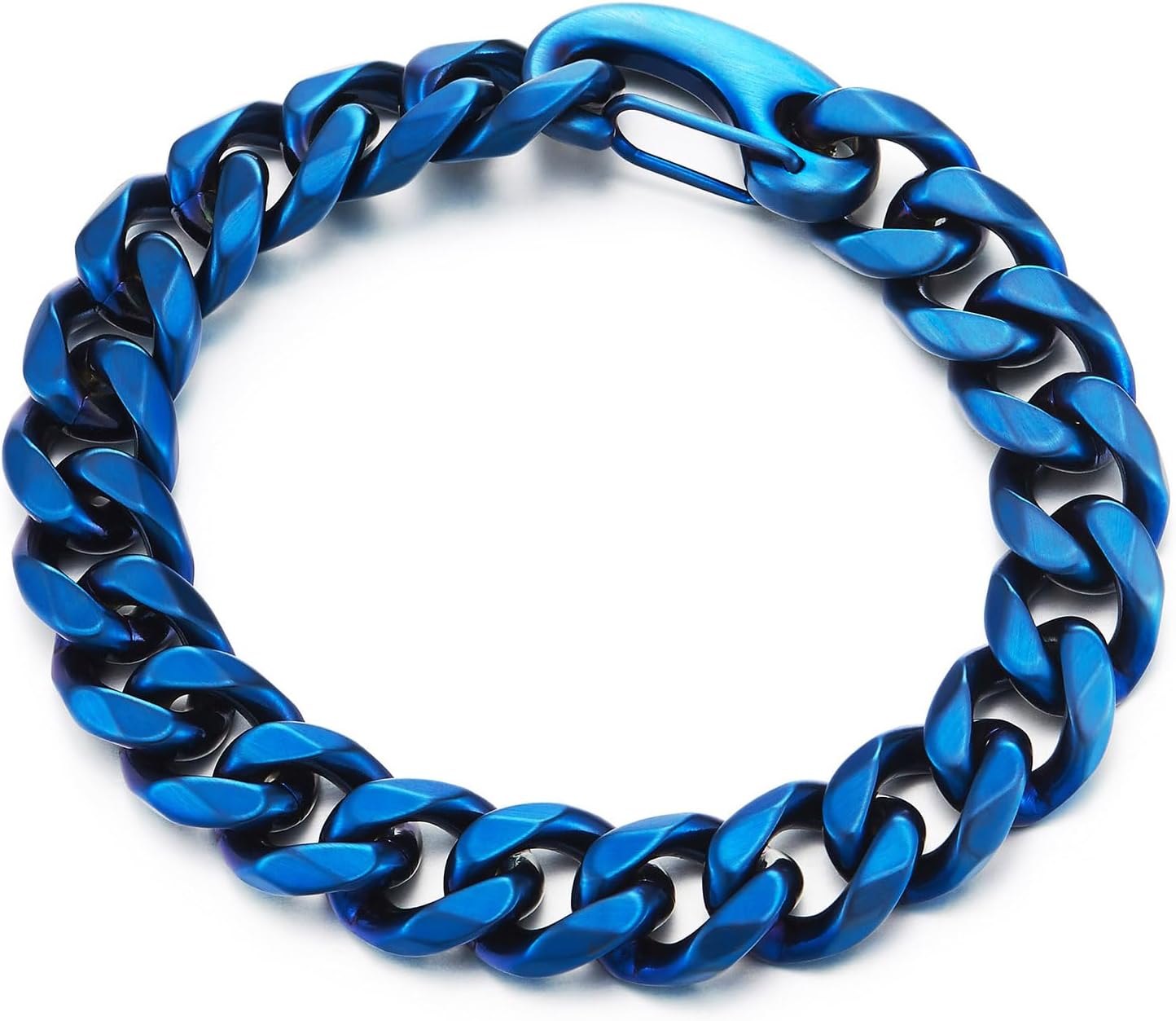 COOLSTEELANDBEYOND Satin Metallic Curb Chain Bracelet Mens Stainless Steel Cuban Link Chain, Hip-Hop Biker Jewelry