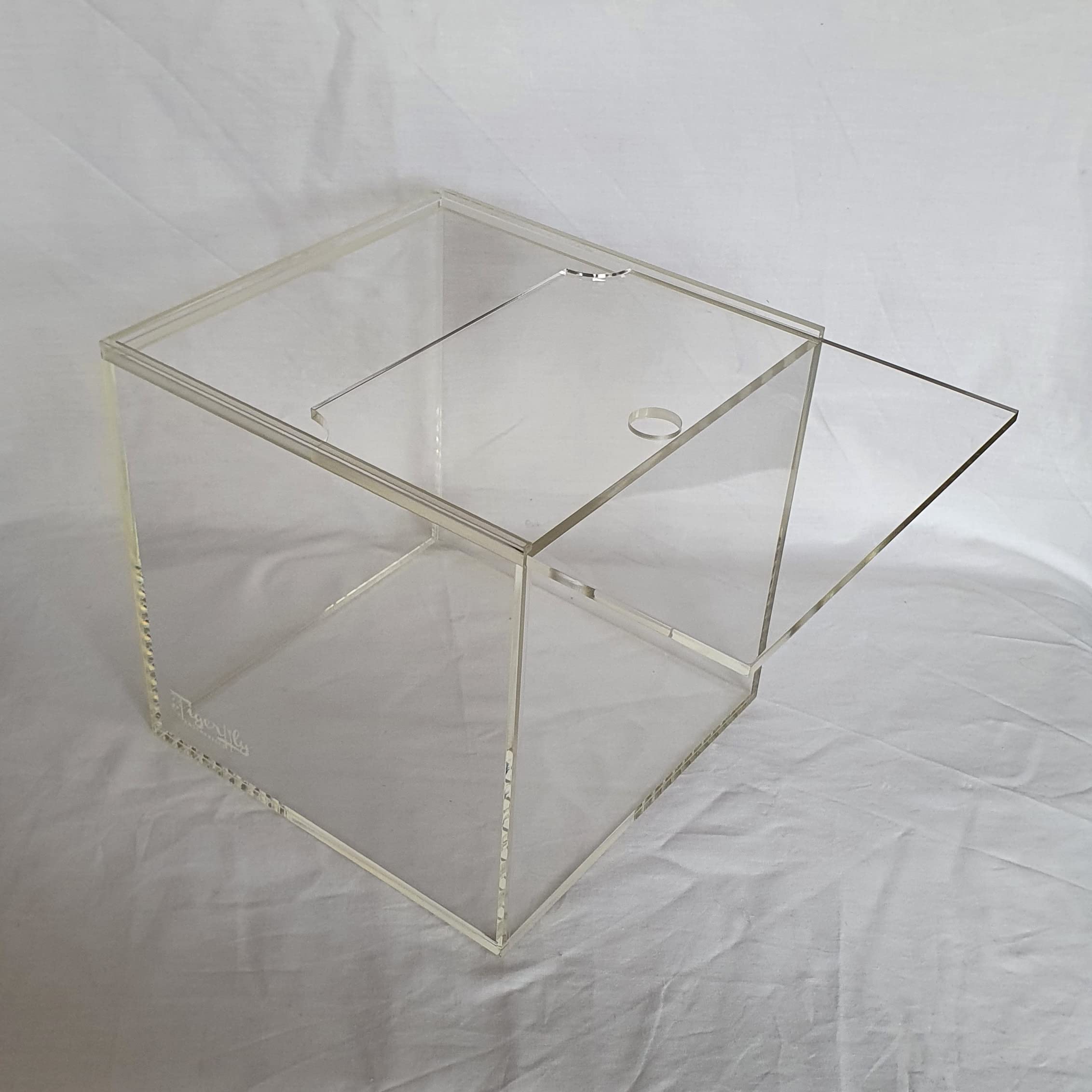 Petit aquarium portable en acrylique avec couvercle coulissant et trou d'alimentation pour terrarium, tortues et insectes 8 l (20 x 20 x 20 cm)