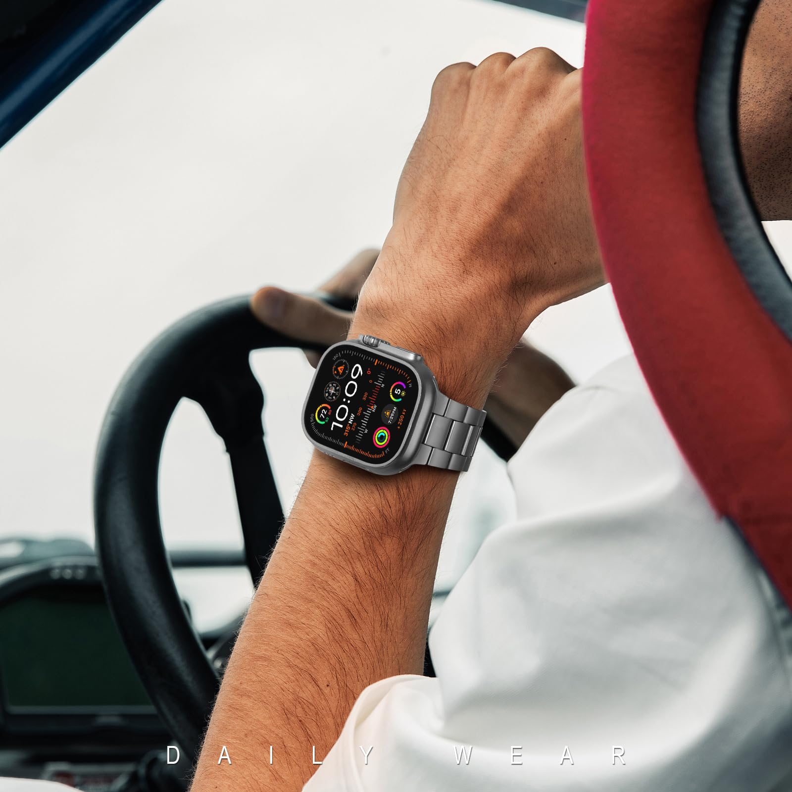 Wolait Ultra 2 Bracelet de montre compatible avec Apple Watch Ultra 49 mm et Series 10 46 mm, bracelets iWatch en titane véritable avec fermoir à bouton pour homme, titane argenté