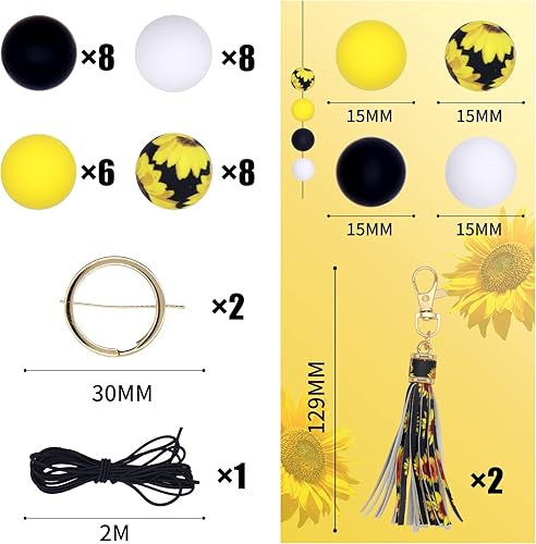 Miniatura 9 de KJMYYXGS Cuentas de silicona de vaca para hacer llaveros, cuentas de silicona de 0.59 pulgadas (0.591 in) con estampado de vaca a granel con borla