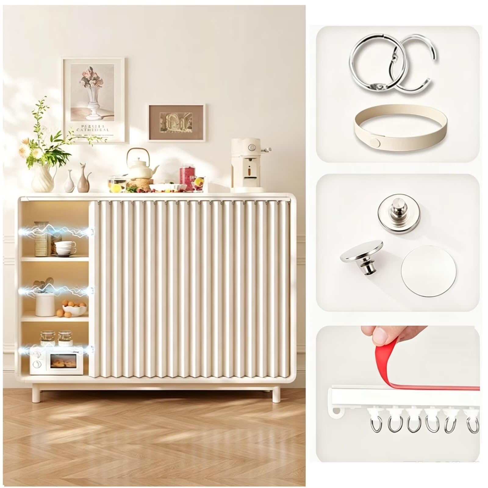 Rideau de placard pour buanderie avec fermeture magnétique W140xH70cm Beige