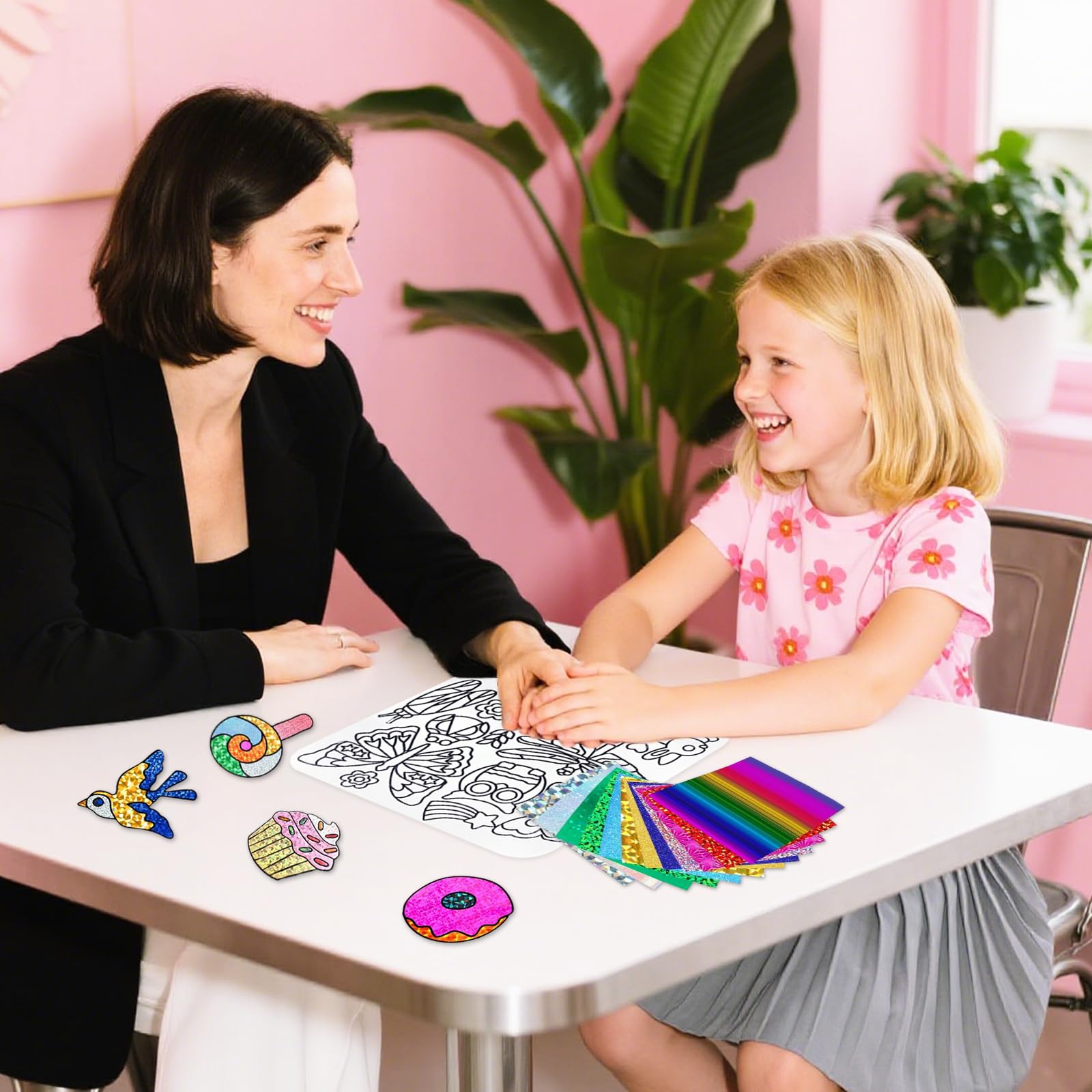 KIKVTER Folienspaß per Bambini, Foil Art per Bambini, Set Fai da Te per Colorare Adesivi per Bambini, Kit di Artigianato con Pellicola Glitter Trasferibile, Kit per Divertimento con Pellicola