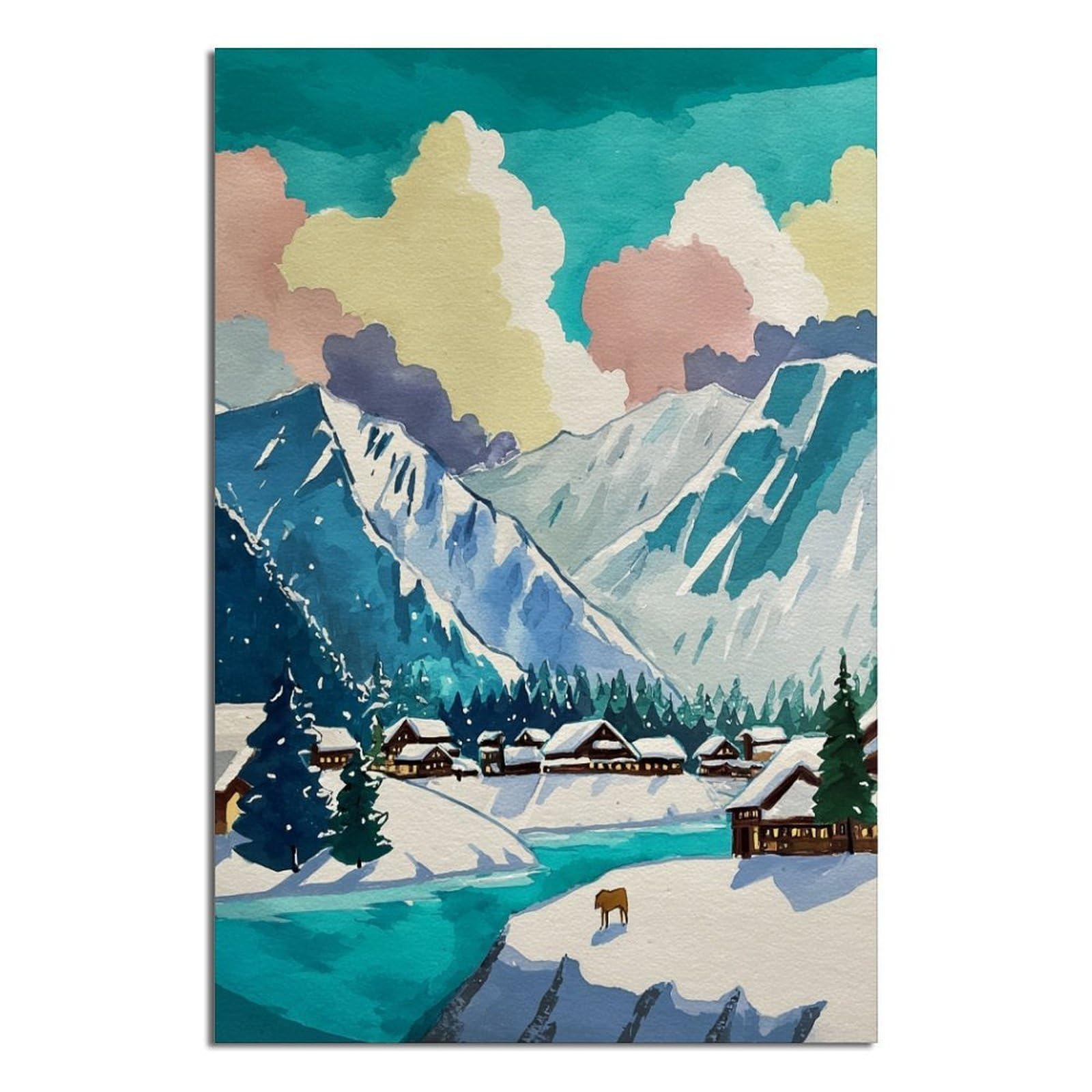 iPuzou Verbier Ski Posters 20x30inch(50x75cm) Vintage Watercolor Canvas Art