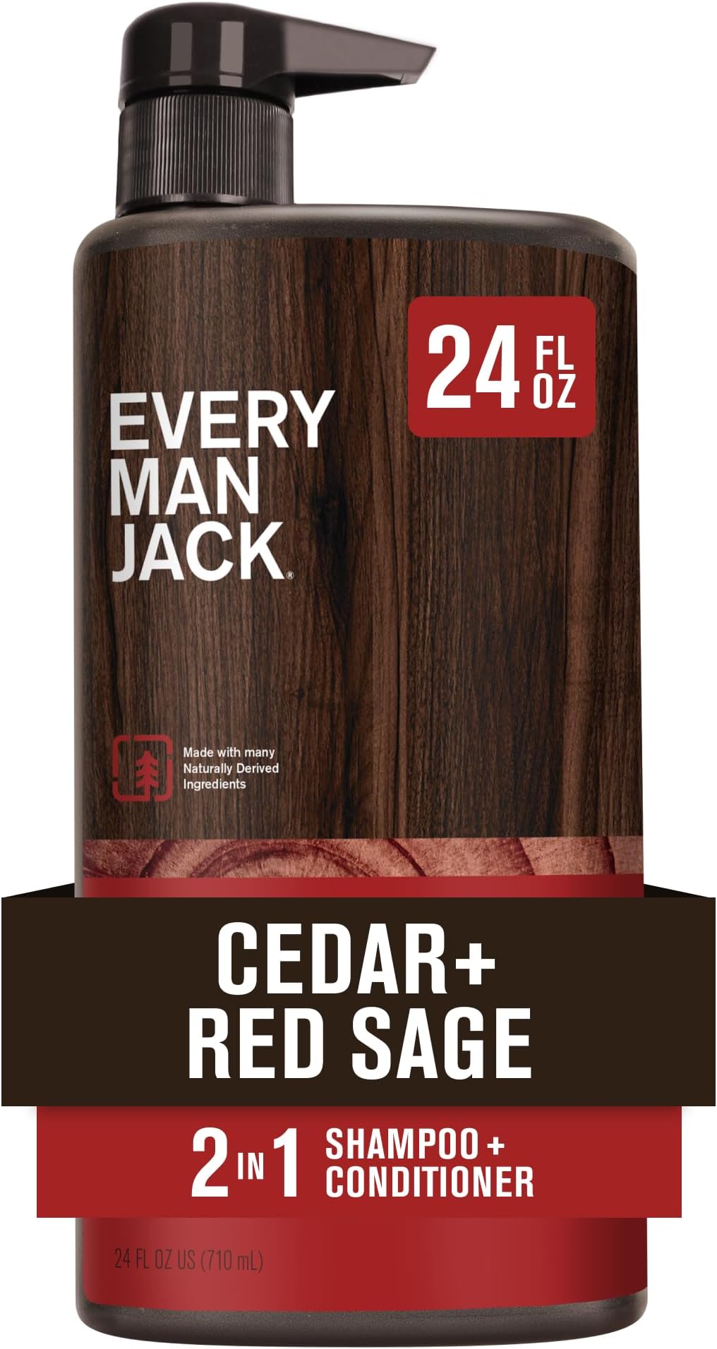 2-in-1 Daily Shampoo + Conditioner - Cedar and Red Sage | Nourishing For All Hair Types, Naturally Derived, Cruelty-Free Shampoo and Conditioner Set for Men | 24oz -1 Bottle