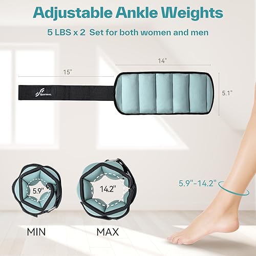 Miniatura 49 de Sportneer Upgrade Adjustable Ankle and Wrist Weights for Women and Men 1-7 lbs / 1-10 lbs Set Comfortable, Secure Fit for Walking, Running, Negro