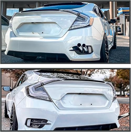 Miniatura 2 de SPEC-D TUNING Luces traseras negras con tiras LED blancas, señal de giro LED secuencial y animación de inicio compatible con Honda Civic 4 puertas