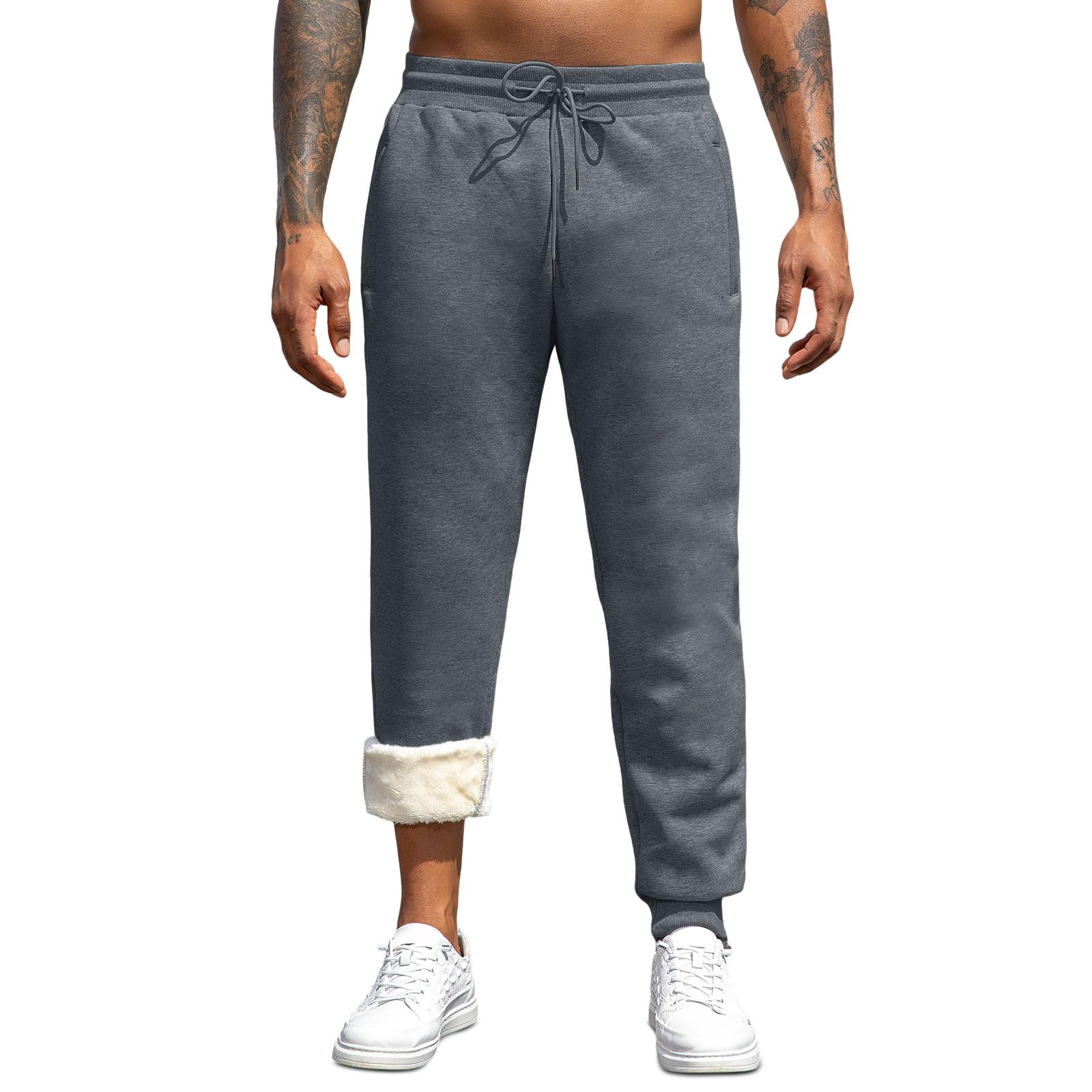 Vorvowry Pantaloni Tuta Uomo Invernali Caldo Felpati Pile Pantalone Termici Cotone Sportivi Joggers con Elastico in Vita Coulisse e Tasche