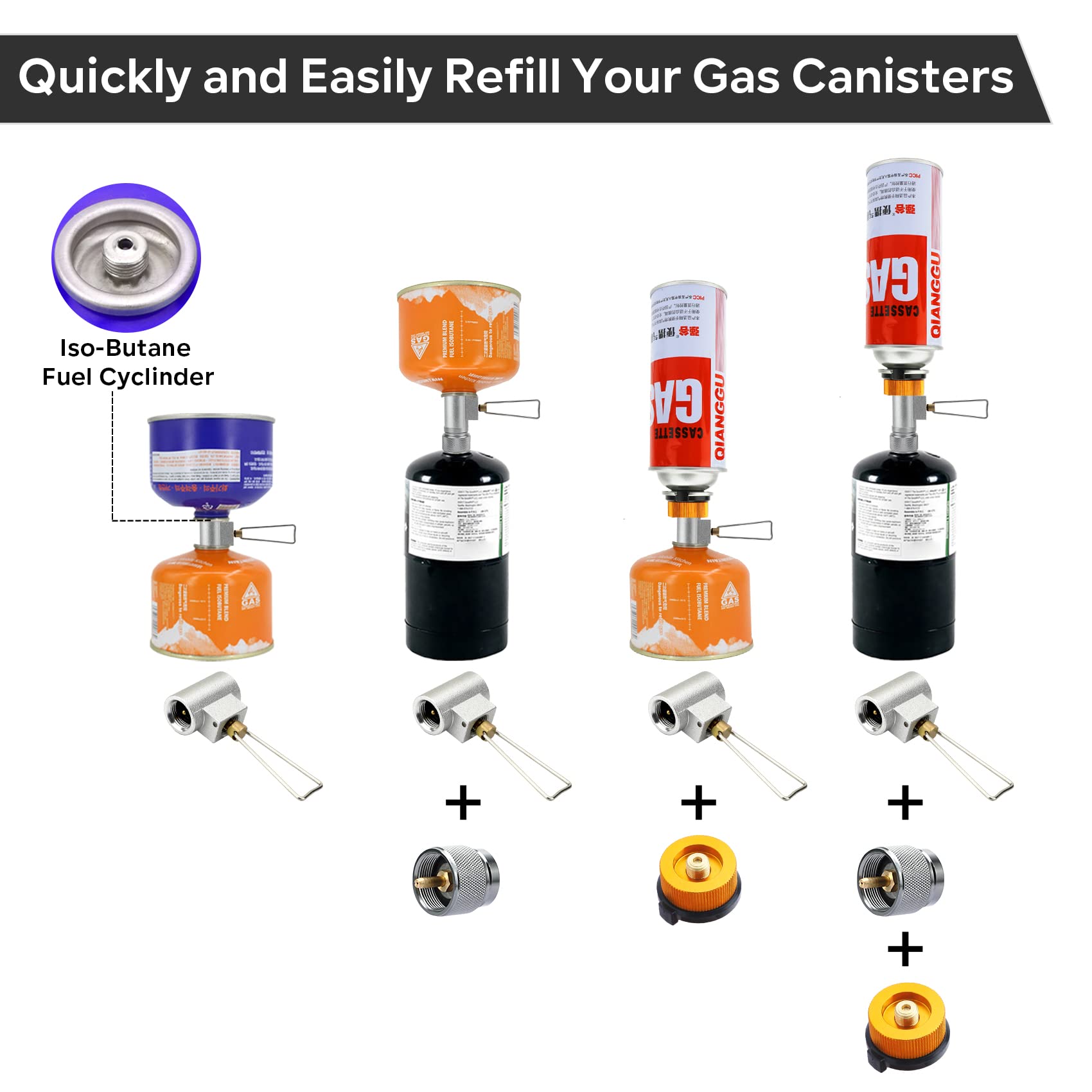 SAN LIKE Lot de 3 adaptateurs de gaz pour réchaud de camping, propane, isobutane, butane, butane, adaptateur de gaz propane vers butane