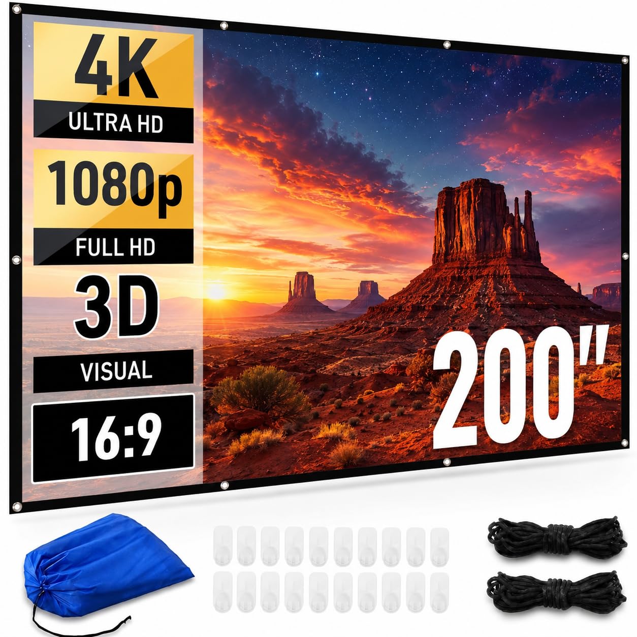 Amazon | Japard 200インチ プロジェクタースクリーン 屋外 屋内 4K