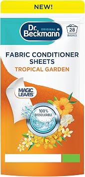 Dr. Beckmann Fabric Conditioner Sheets, Tropical Garden, 14 Sheets | Convenient pre-dosed Fabric Conditioner sheets, with Magic Leaves Technology, 100% dissolvable, easy to use