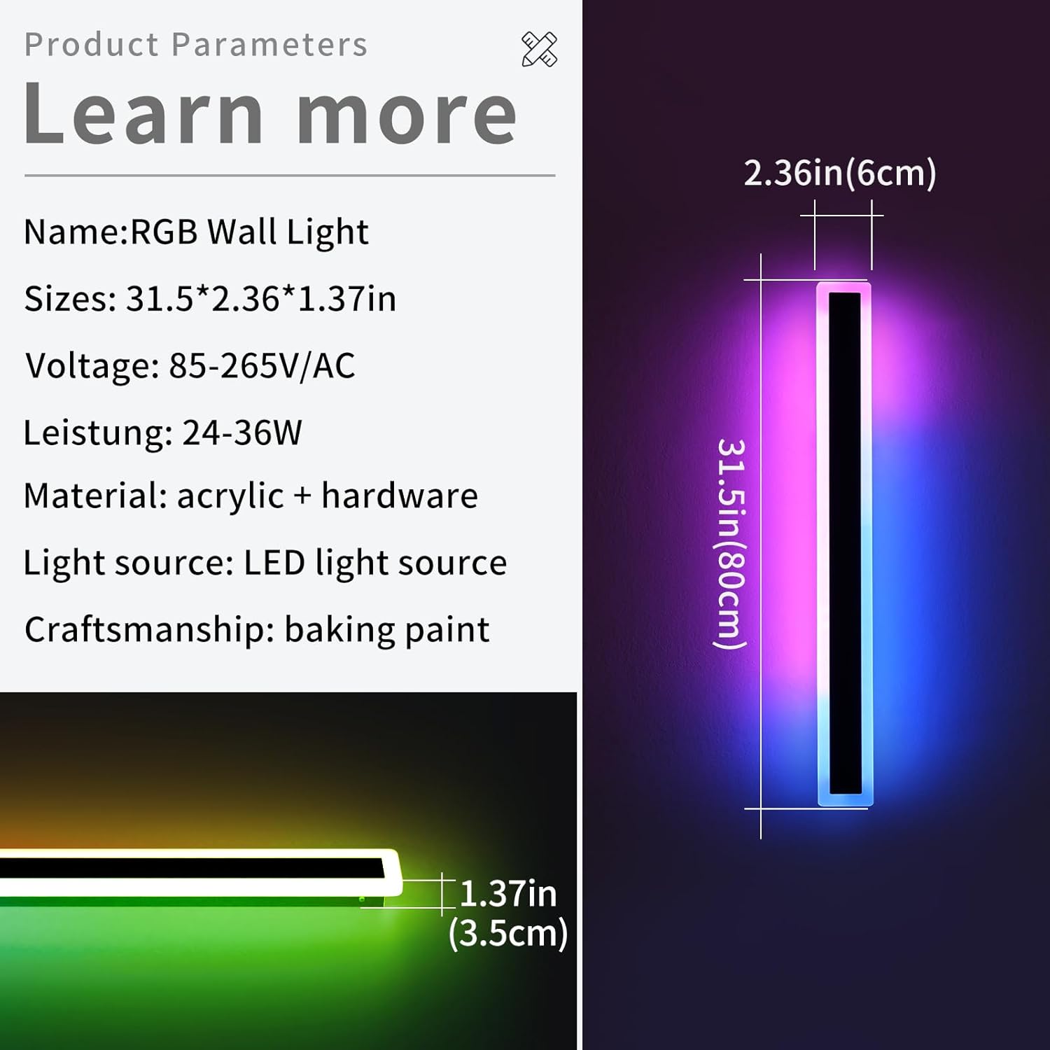 2 Pack 31.4inch Modern Outdoor Wall Lights, RGB Dimmable LED Wall Sconce Light with Remote Control, 10 Colors, 5 Modes, IP65 Waterproof Exterior Light Fixture for Porch, Patio, Garage