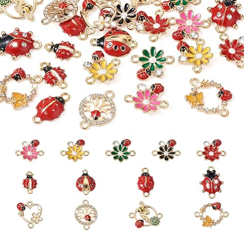 KISSITTY 26pcs Ladybug Charms for Jewelry Making Crocheting Crafting Decor