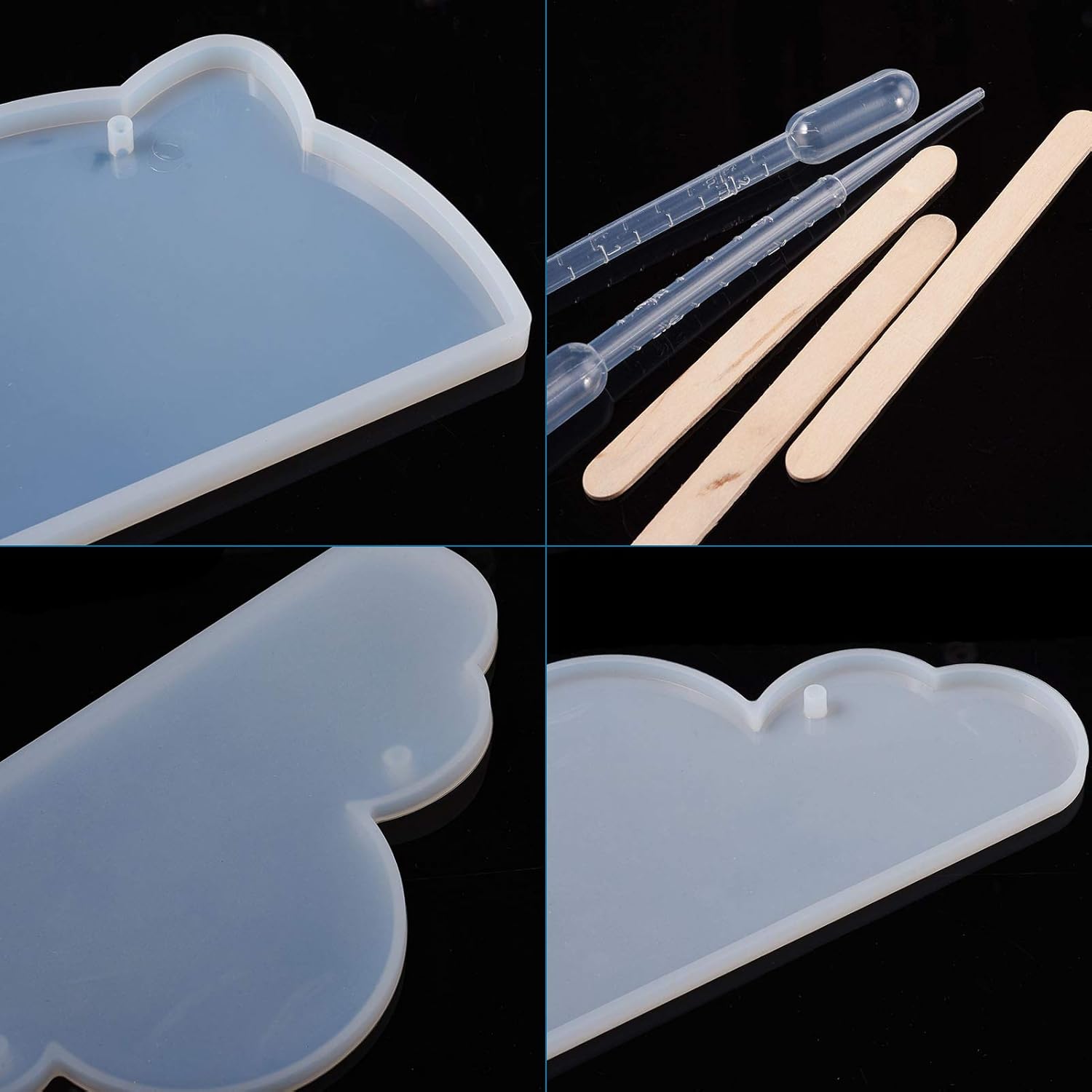 FASHEWELRY 2Pcs Cat Cloud Door Wall Hanging Molds Doorplate Silicone Molds with Measuring Cup & Plastic Droppers & Stirring Bowl & Gate Rings & Hemp Cords for DIY Craft Project