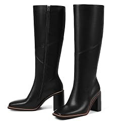 Knee High Boots for Women 3 1 Inch Chunky Heel Square Toe Leather Boot 2025 Fall Winter Botas
