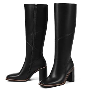 Knee High Boots for Women 3 1 Inch Chunky Heel Square Toe Leather Boot 2025 Fall Winter Botas