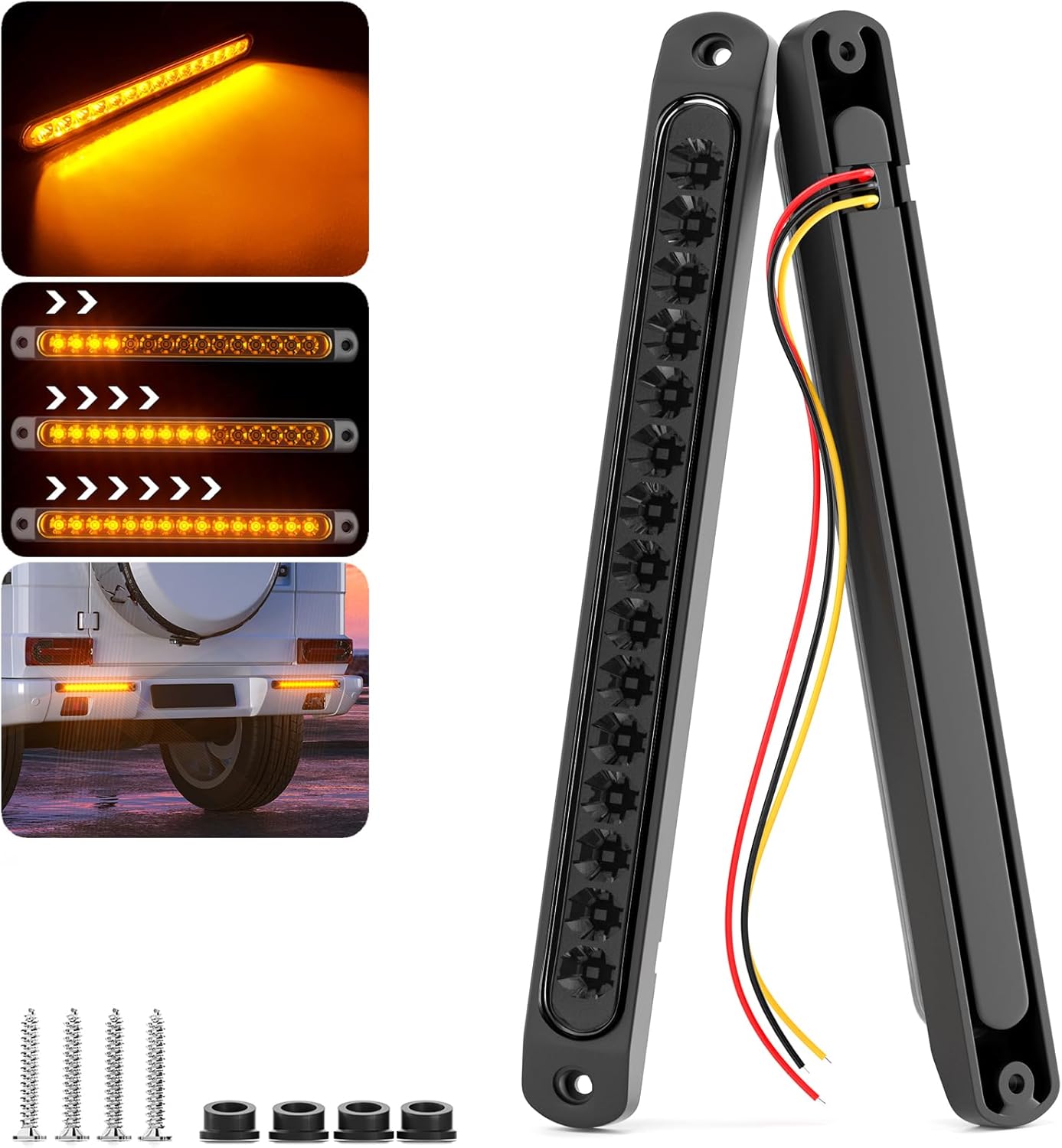 PSEQT 10" LED Trailer Tail Identification Lights Bar Amber