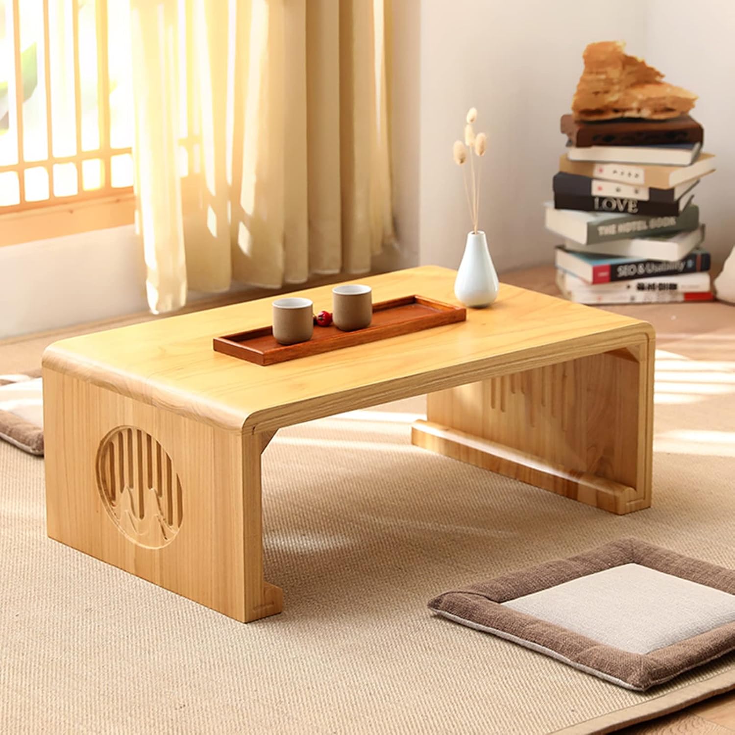 Carved Table Tea Table Floor Sitting Low Table Small Space Coffee Table Japanese Minimalist Tea Table Multifunctional Low Table (Color : Brown1, Size : 70x45x30cm)