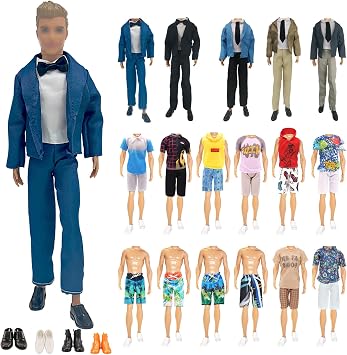 12 Pcs Clothes and Accessories Compatible with Ken 12 inch Doll | 2 Sets Suit 2 Short Sleeves 2 Shorts 2 Swim Trunks 4 Shoes, Fashion Suit Casual Outfits Brithday Gift, in Random  Not Doll