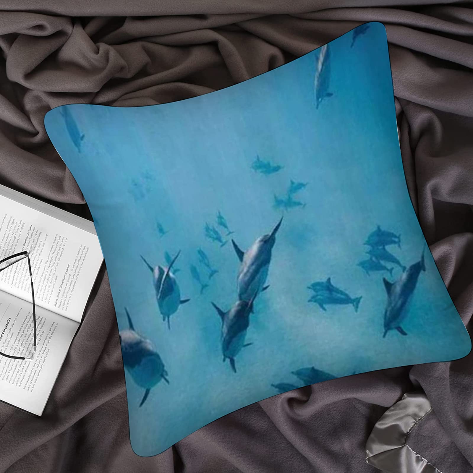 2 Stück Delfin Kissenbezüge Samt - 50x50cm Doppelseitig, Waschbar