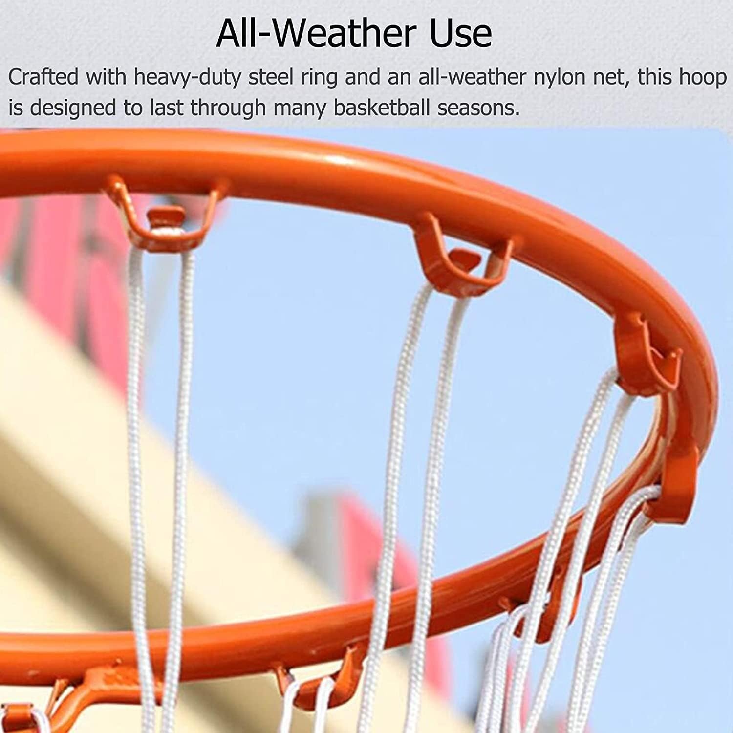 Basketball Rim and Net, Indoor Outdoor Basketball Goals & Hoop with 2 Strap for Tree, Backyard, Fence, Gym, Garage, Pool & Basketball Court
