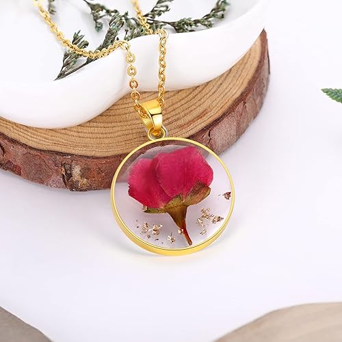 Miniatura 74 de Forget-Me-Not and Queen Anne's Lace Pressed Wildflower Necklace Birth Month Real Flower Necklace Gold/Silver Pressed Flower Jewelry