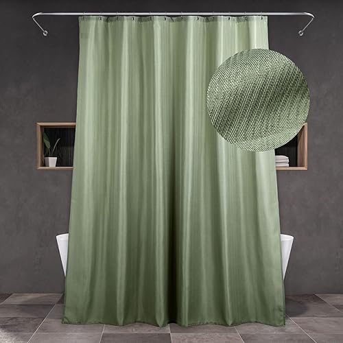 Cortina de ducha de tela verde salvia cortinas de ducha de poliéster con textura repelente al agua, lavables y ligeras para baño, forro de cortina