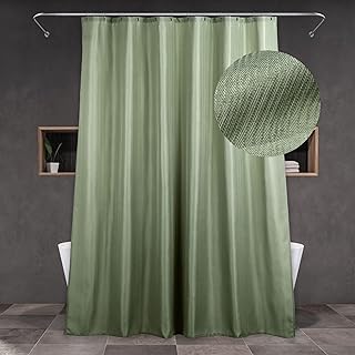 Sage Green Fabric Shower Curtain: Linen Textured Water Repellent Washable Light-Weight Polyester Shower Curtains for Bathroom - Solid Simple Elegant Decorative Bath Curtain Liner - 72x72
