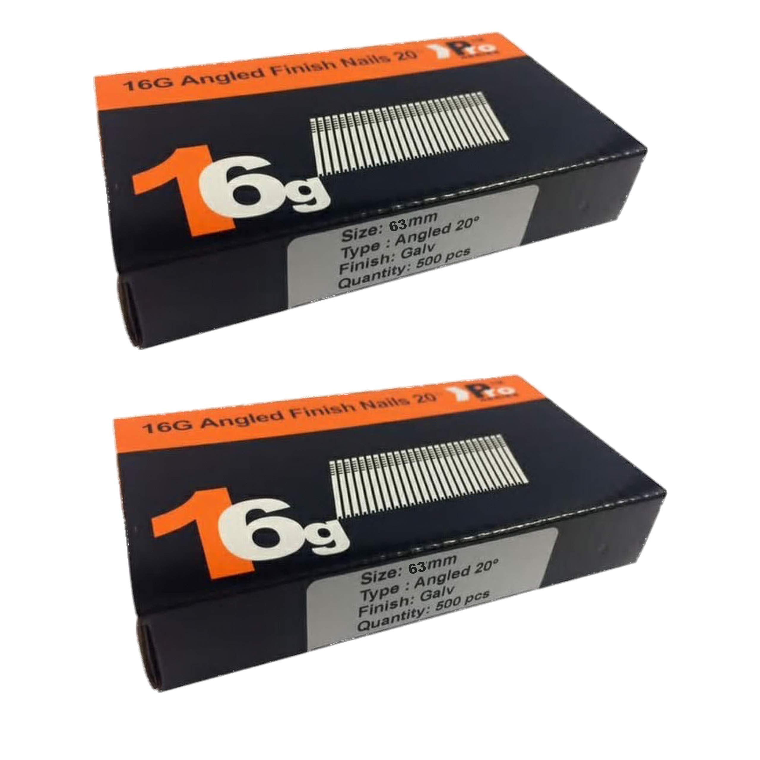 (2 x 500) 1000 Nail - Size 63mm 16g Angled 20° - Compatible with Dewalt,Paslode,Hitachi ((2 x 500) 64mm)
