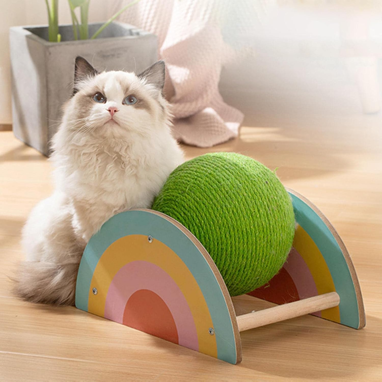 Baoblaze Cat Scratcher Toy, Natural Sisal Cat Scratching Ball, Cat Scratcher Ball, Scratching Ball for Indoor Cats Kittens, Interactive Wood Scratcher
