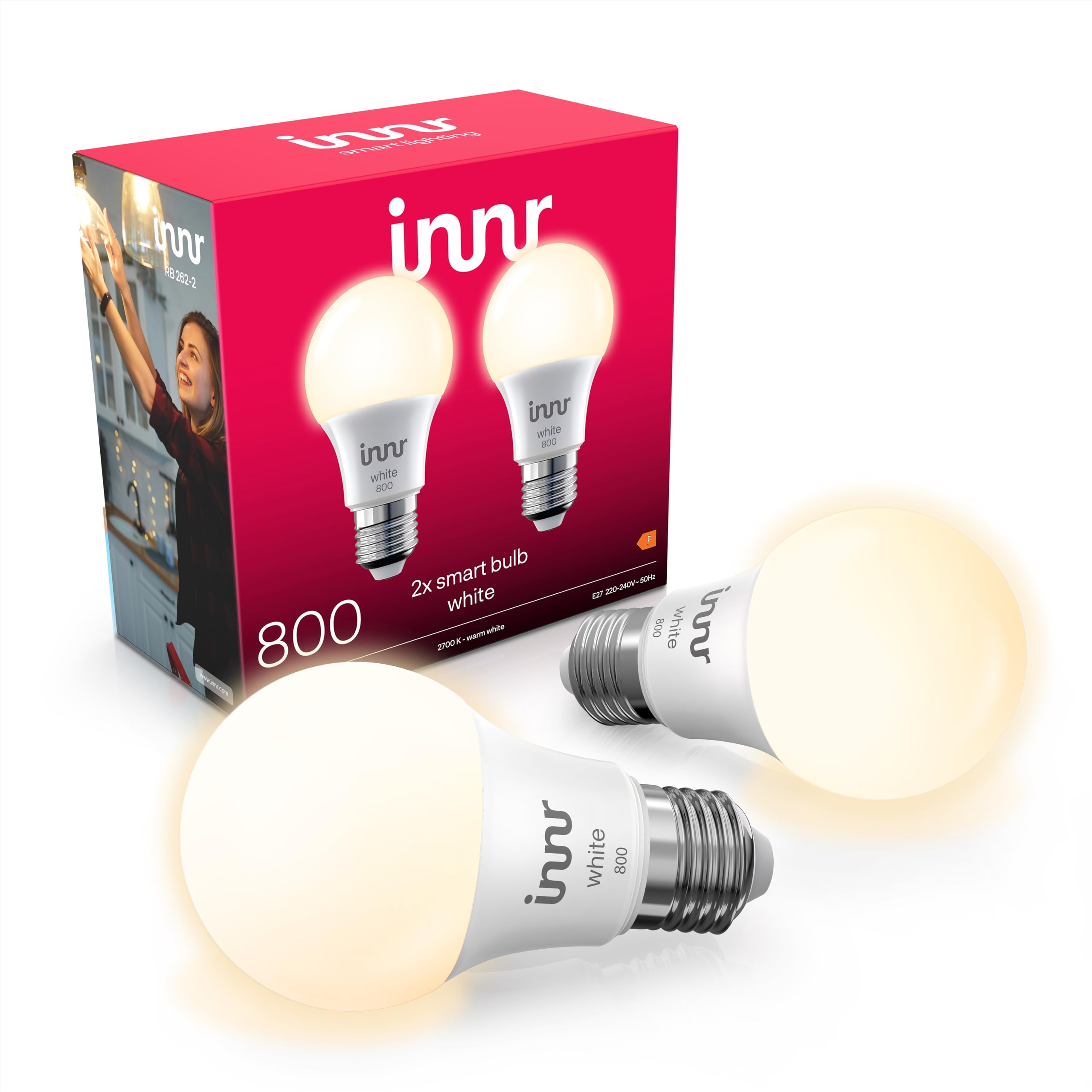Innr Innr Zigbee E27 Smart Bulb, LED Light Bulbs Warm White, Works with Hue*, Amazon Echo 4th Gen., Alexa (Bridge Required), E27 Screw Bulb, 806 Lumen, Dimmable, 2-Pack