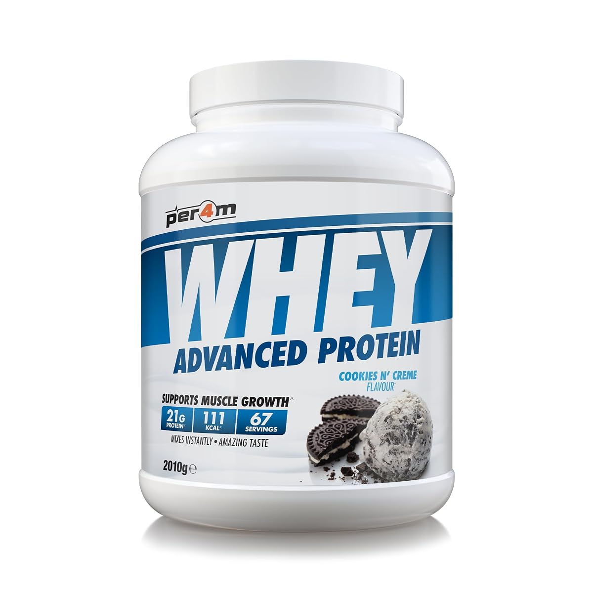 PER4M Whey Protein Powder Cookies N Creme | 21g Protein Per Serving | High
