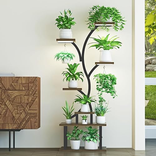 Miniatura 7 de Soporte para plantas de interior con luces de crecimiento, estante de plantas de interior de 7 niveles, soporte para plantas de 62.8 pulgadas con