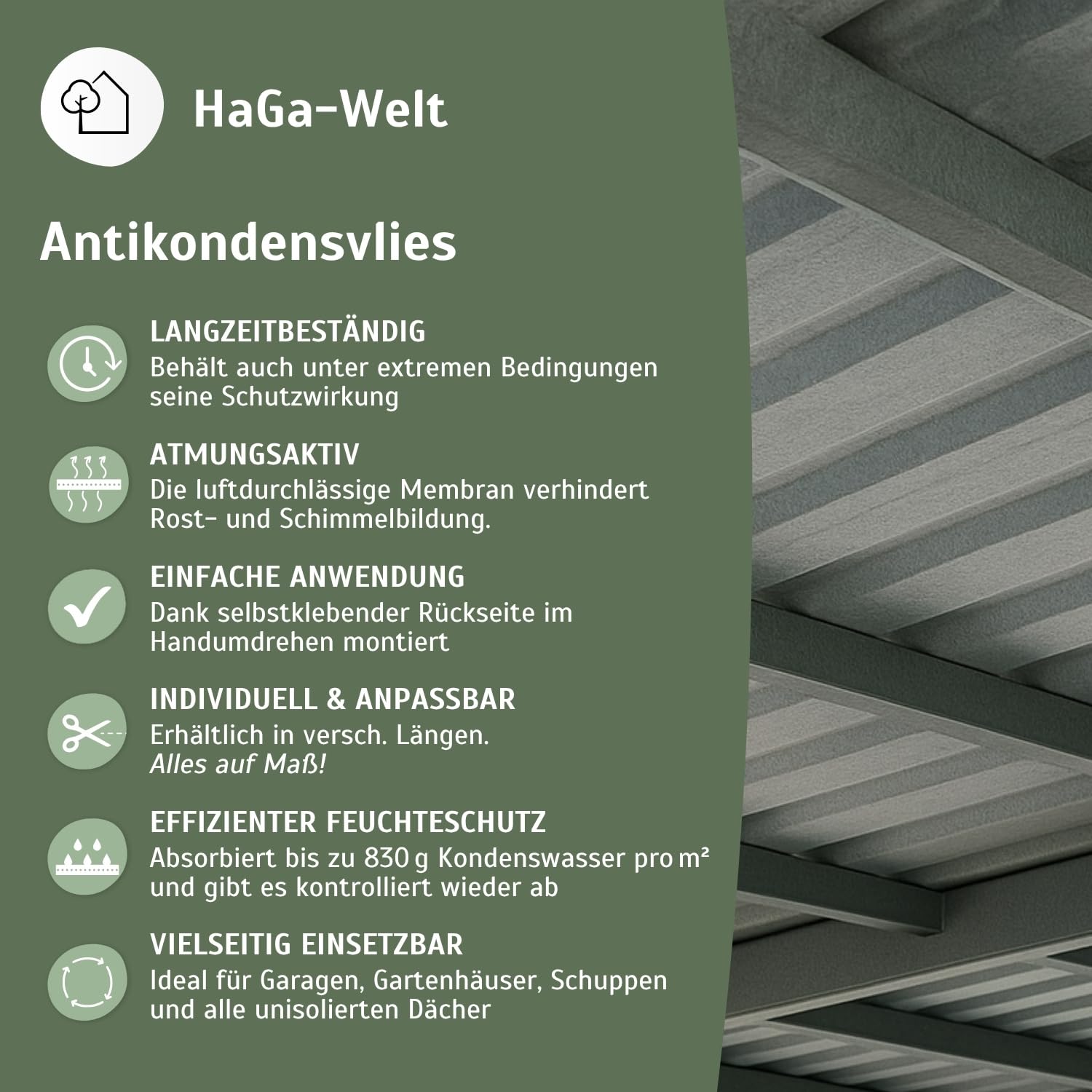 HaGa Antikondensvlies 200 g/m² 15m x 0,6m | selbstklebend, effektiver Schutz vor Feuchtigkeit & Schalldämmung für Camper