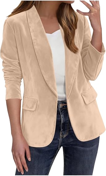 Womens Velvet Blazer Jackets Long Sleeve Shawl Collar Blazer Suits Vintage Office Work Outfits Open Front Cardigan