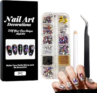 Nail Jewels Multi Shape Rhinestones Crystals Kit | Charms for Nails with Tweezer for Women Girls Accessories Art Supplies Salon Home