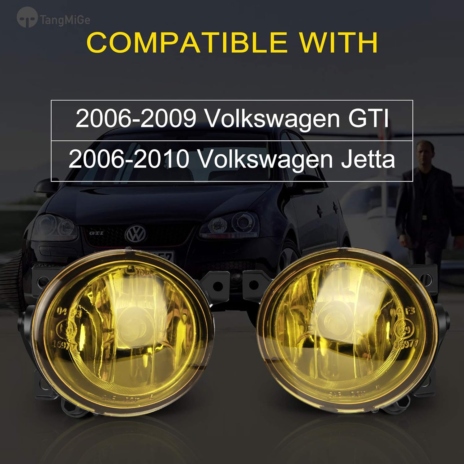 TangMiGe Fog Lights for Volkswagen GTI/Volkswagen Jetta 2006 2007 2008 2009 2010, Premium (VW GTI/Jetta) Fog Lamps Replacement, 1 Pair, Yellow Lens