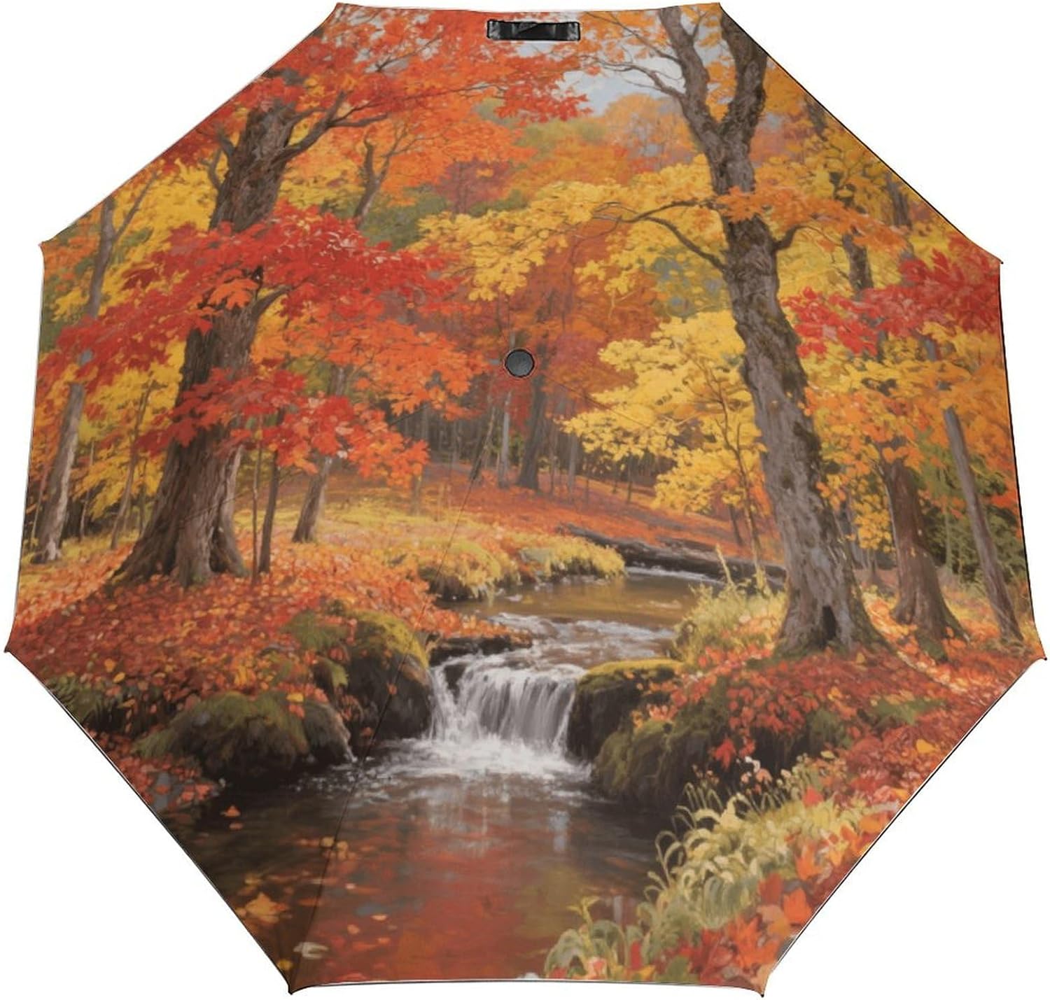 Autumn Maple Leaves Windproof Travel Umbrella, One-Click Automatic Open And Close, Portable Compact Folding Umbrella for Women Men, Fits Backpack & Car