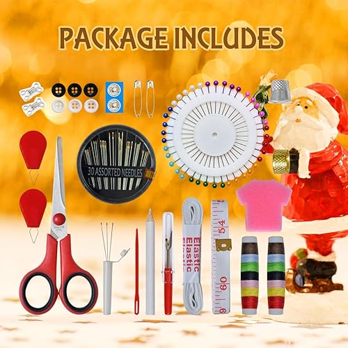 Miniatura 4 de Kit de costura para viajeros, adultos, principiantes, emergencias, organizador de suministros de costura de bricolaje relleno con tijeras, dedal,