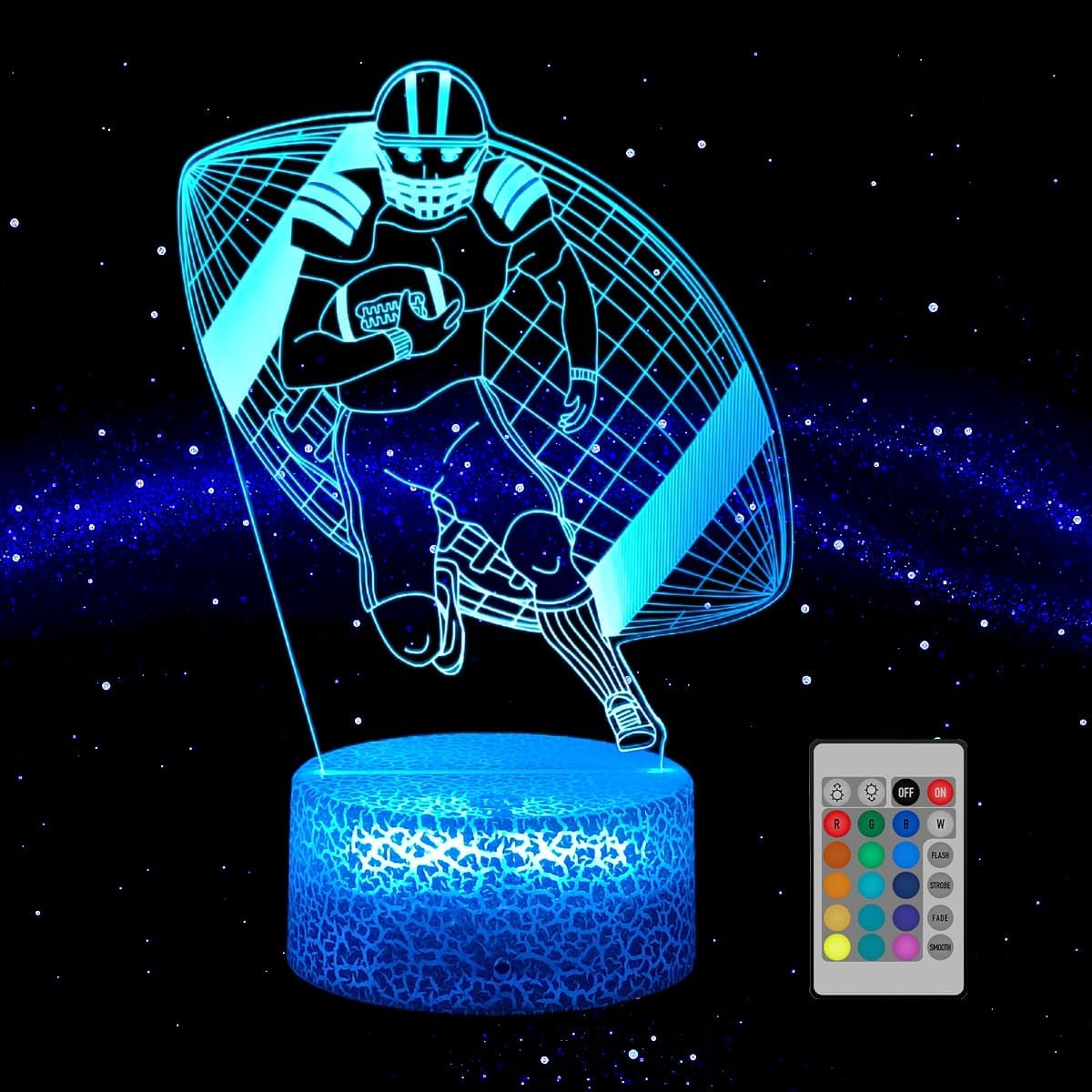 LEDERGO Football 3D Illusion Night Light - 16 Colors, Touch & Remote Control, Bedroom Lamp for Boys, Kids Birthday Christmas Gift
