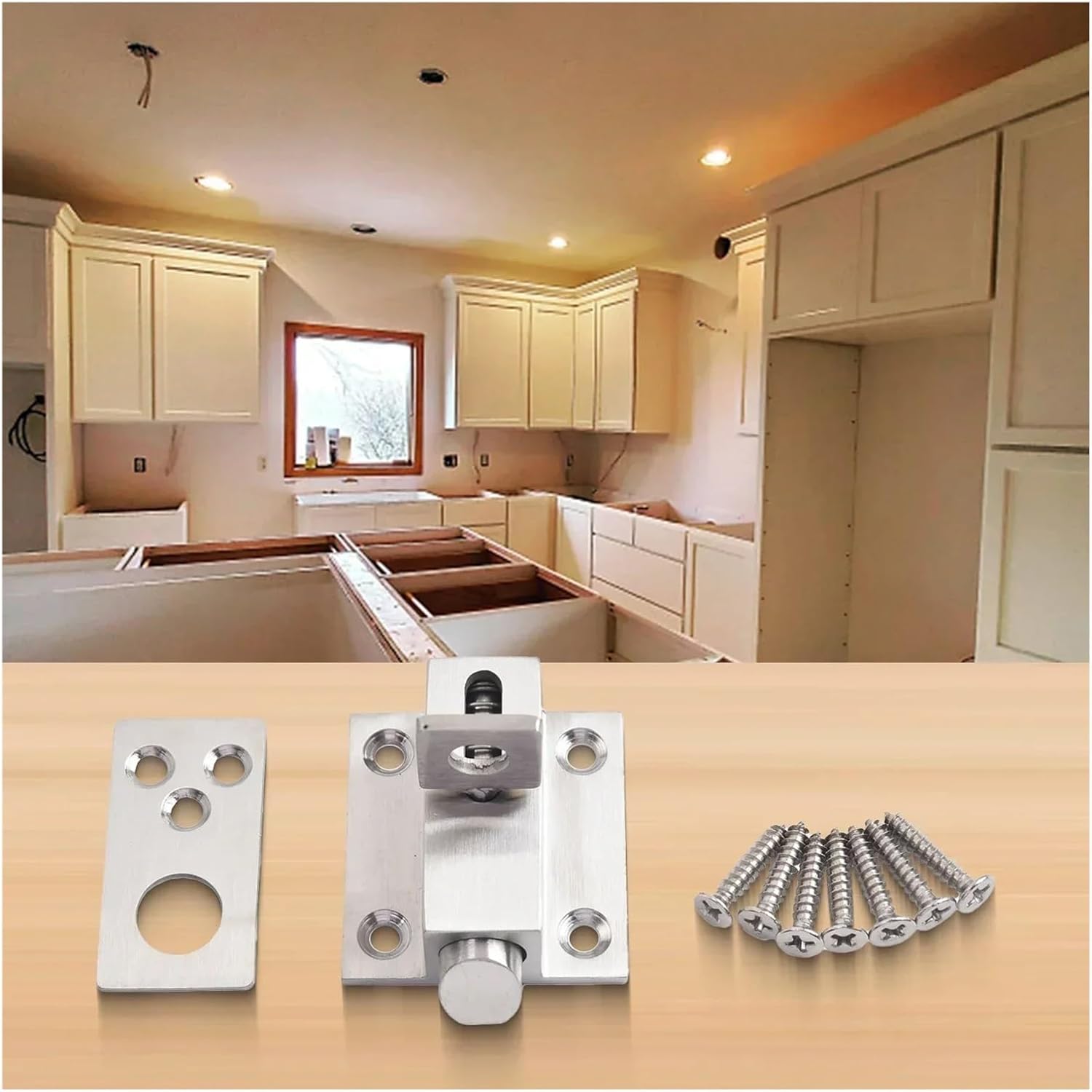 Self Closing Latch Spring Door Lock 1 Pcs Stainless Steel Spring Latch, Anti Theft Door Bolt Security Lock(Round (UP))