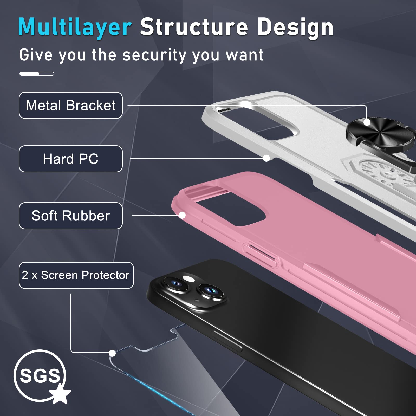 Amazon.co.jp: Janmitta iPhone 14用メタルキックスタンドケース